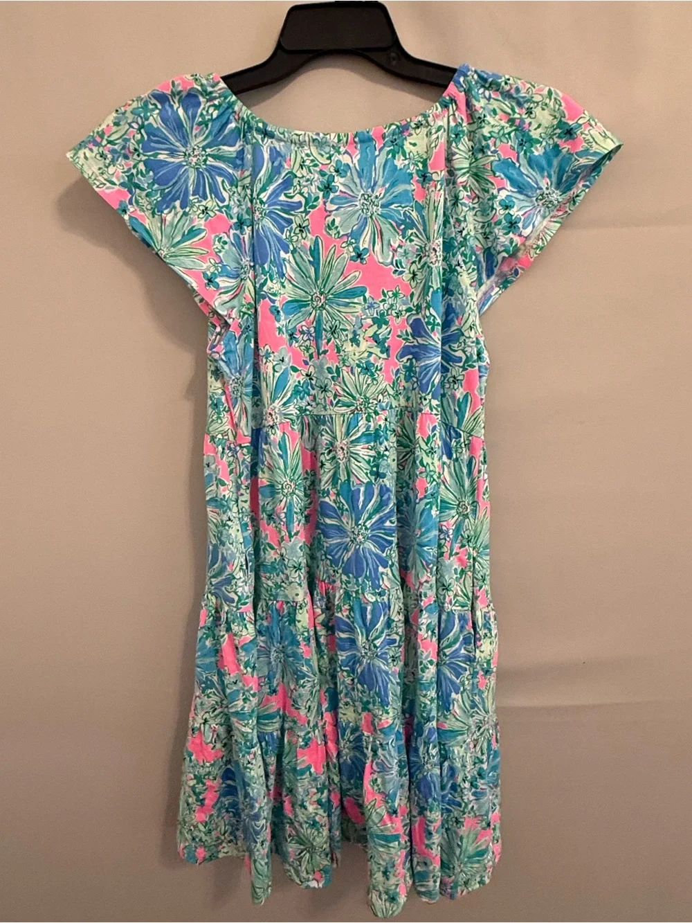 Lilly Pulitzer KAWAI FLUTTER SLEEVE D Floral V-Neck Dress in Pink & Aqua
